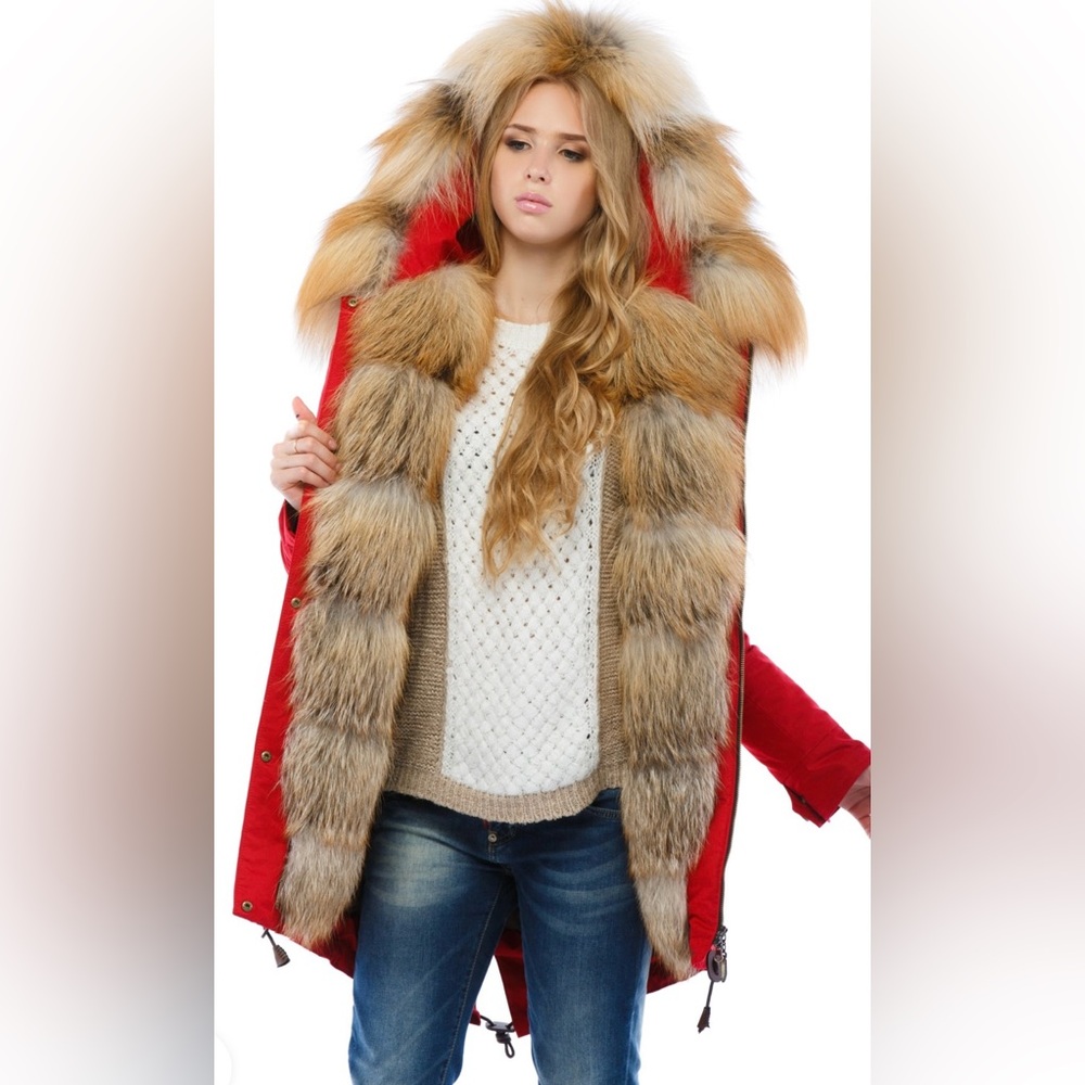Genuine Silver Fox Fur Trim Rabbit Fur Insulated Parka
